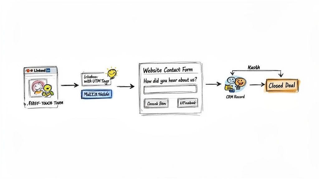 Flowchart illustrating the customer journey from social media via website to a sales deal.