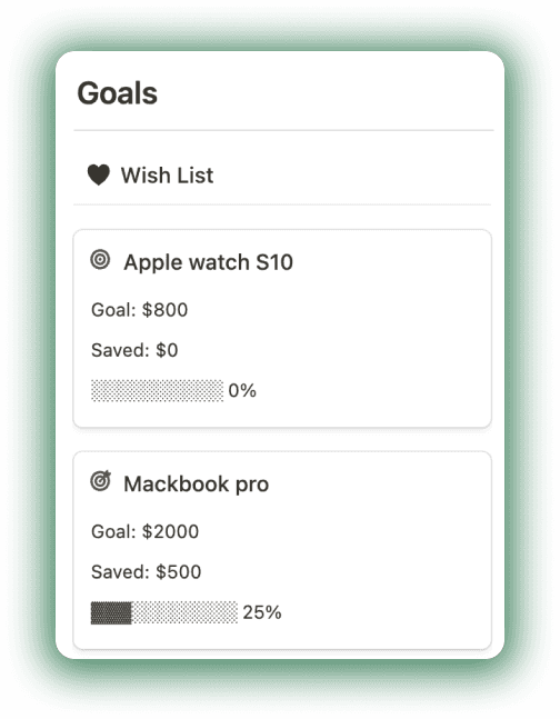 Goals in Notion Finance hub