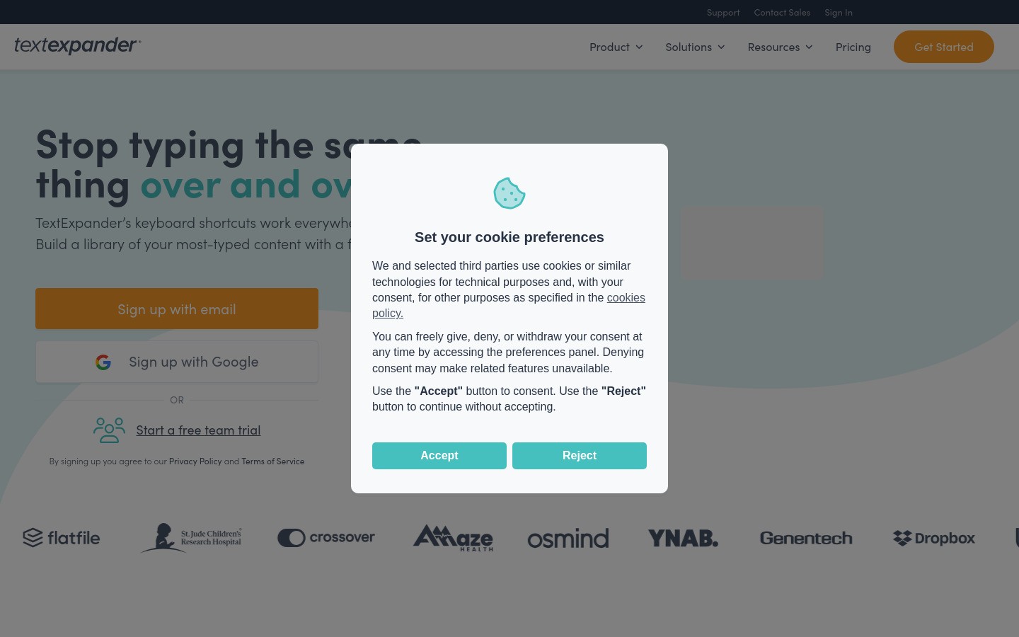 TextExpander homepage screenshot