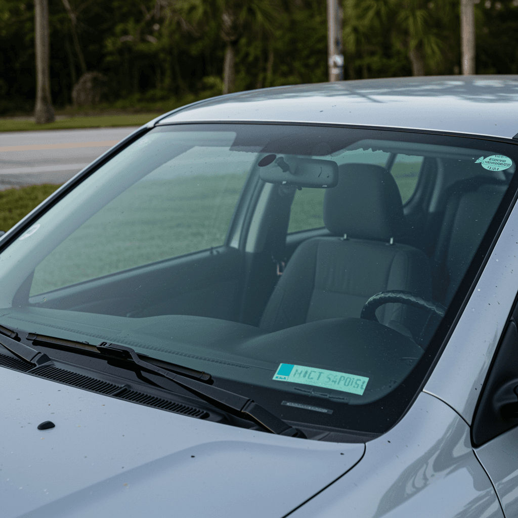 Car with new auto glass windshield parked near Tampa Road in Oldsmar, Florida