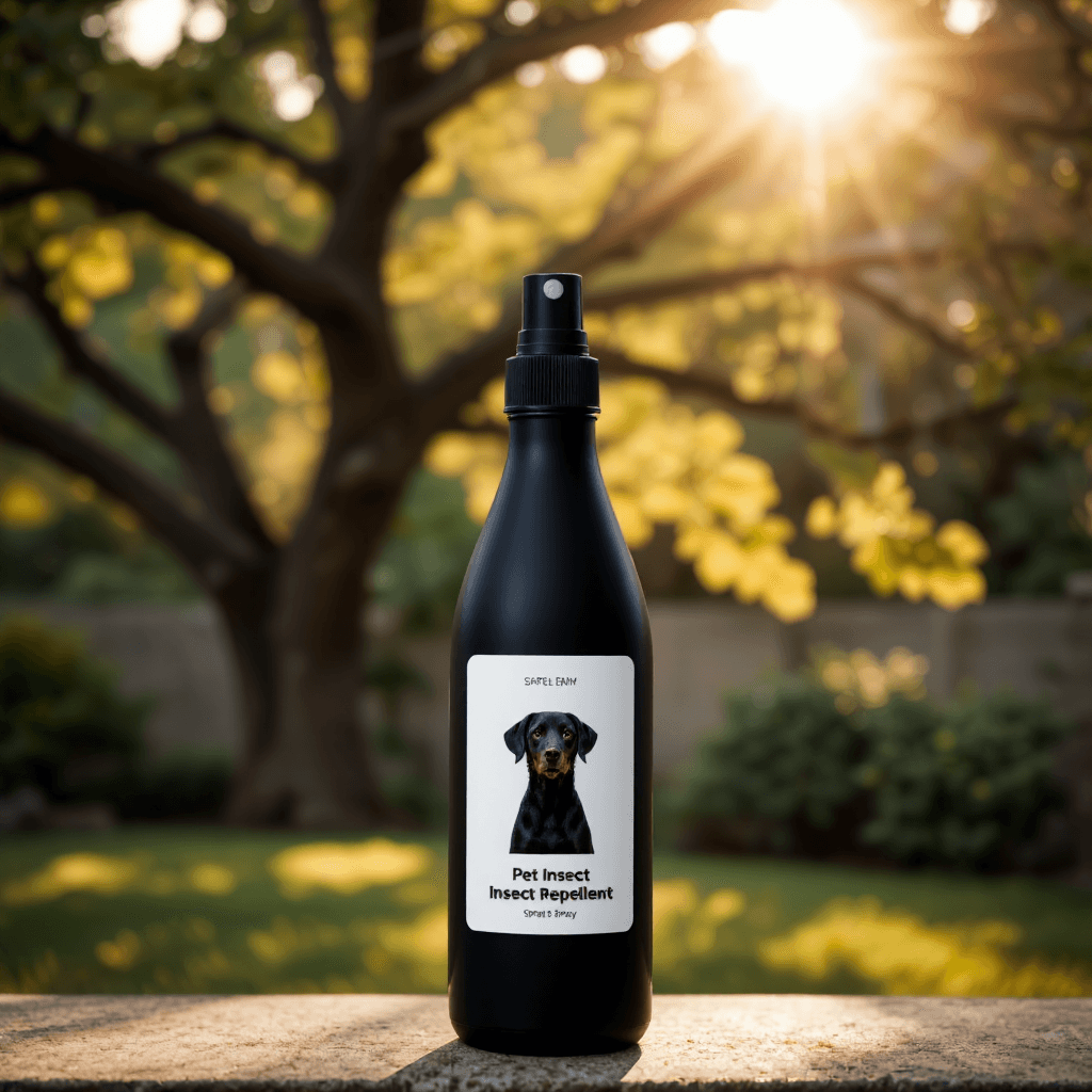 product photography of a bottle of insect repellent spray for pets