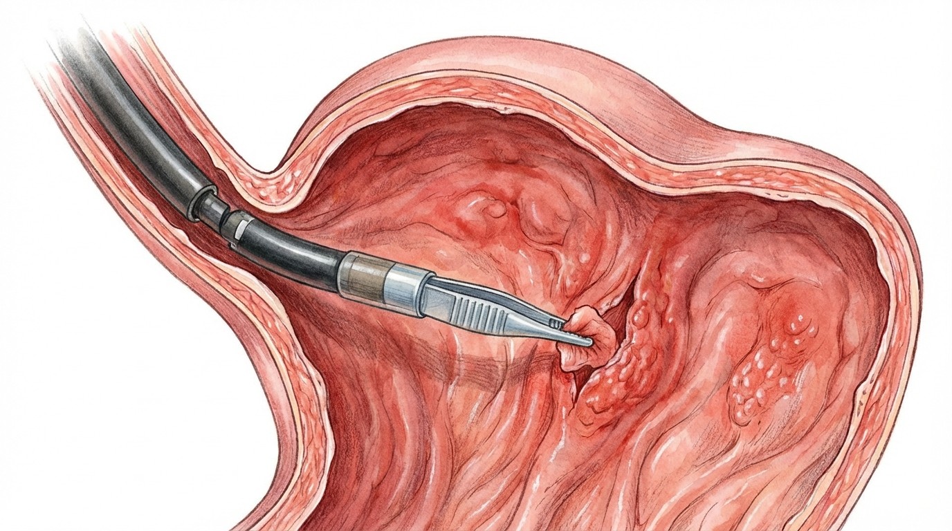 POEM (Peroral Endoskopik Miyotomi) işleminin yemek borusu kaslarına endoskopik müdahalesini gösteren görsel