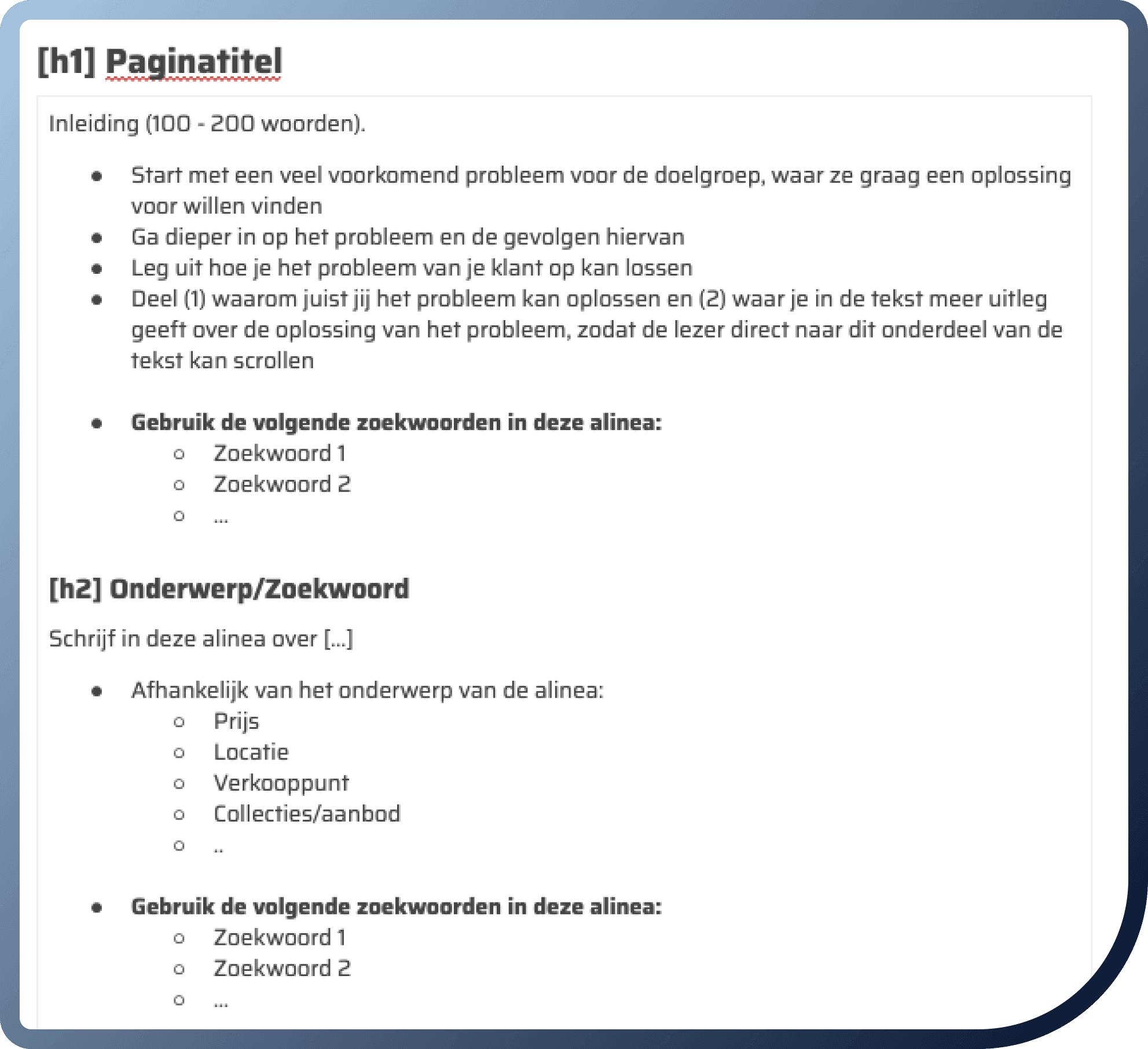 Content outline example