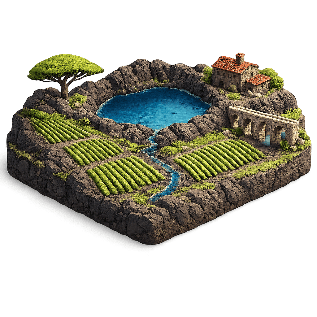 Artistic illustration of the Lazio wine region.