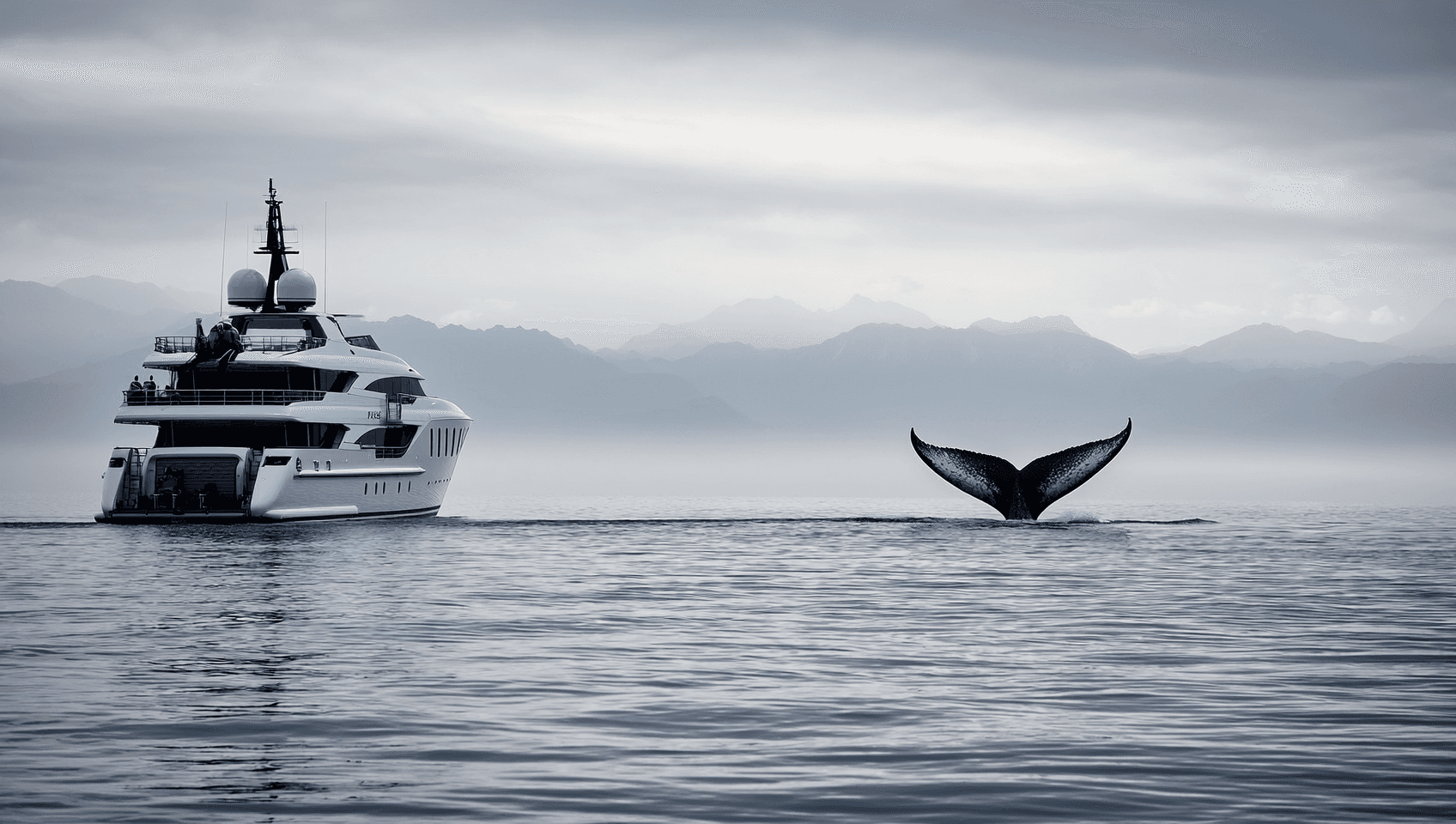 super yacht in sea with whale