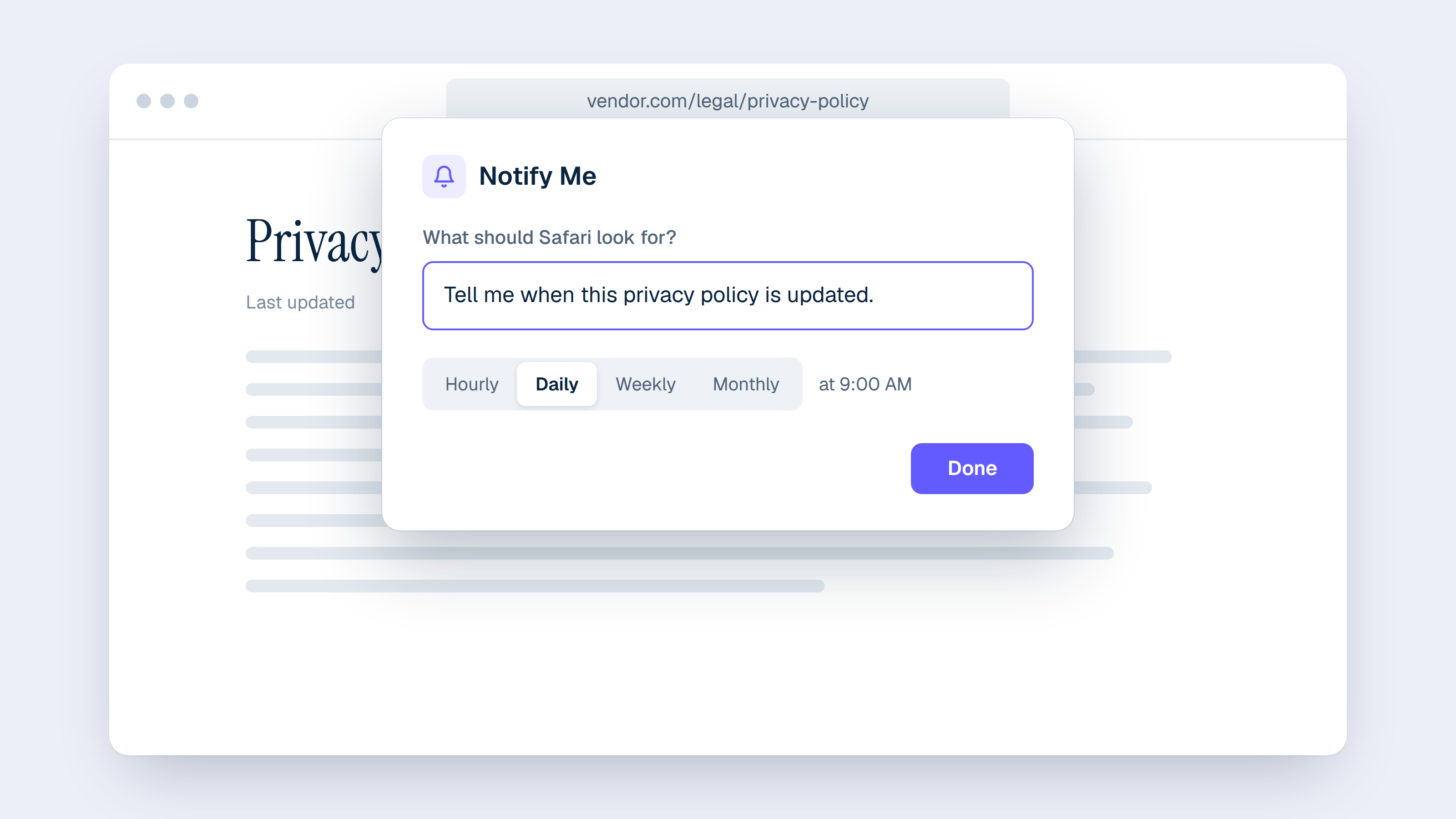 Describing what Safari should look for and setting a daily check