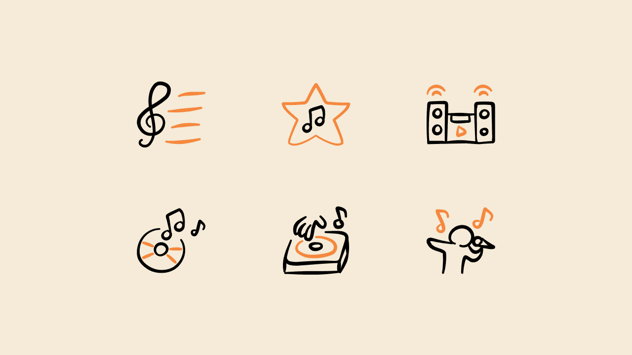 Freehand Duo Music Icon Set