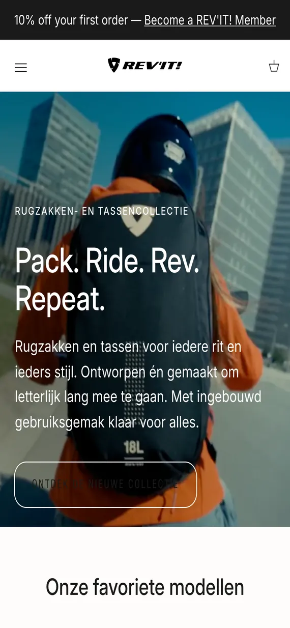 Homepage van REV’IT! op mobiel