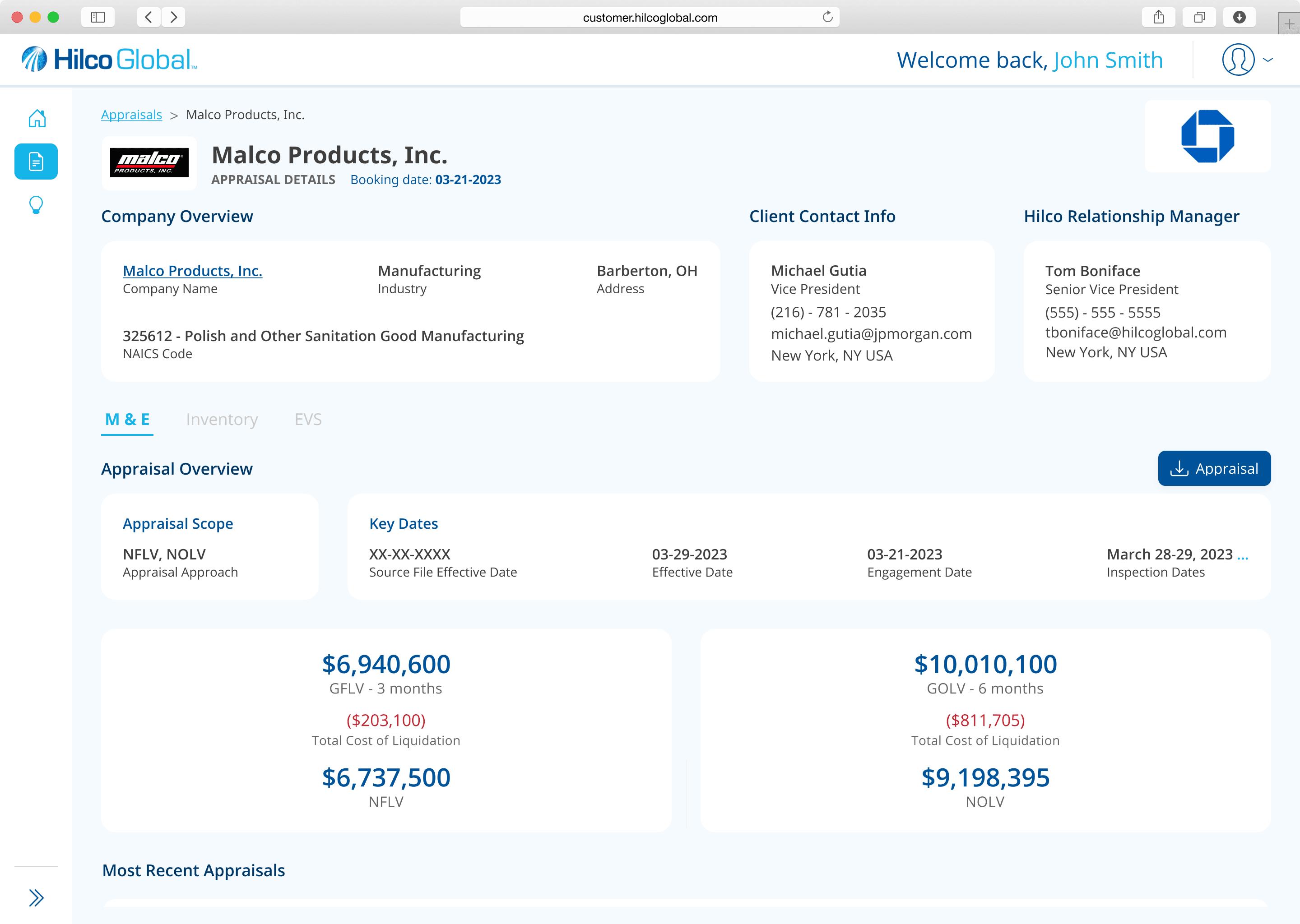 hilco appraisal dashboard