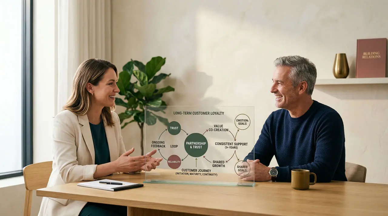 Interacción entre cliente y profesional que representa una relación de confianza y fidelización a largo plazo.