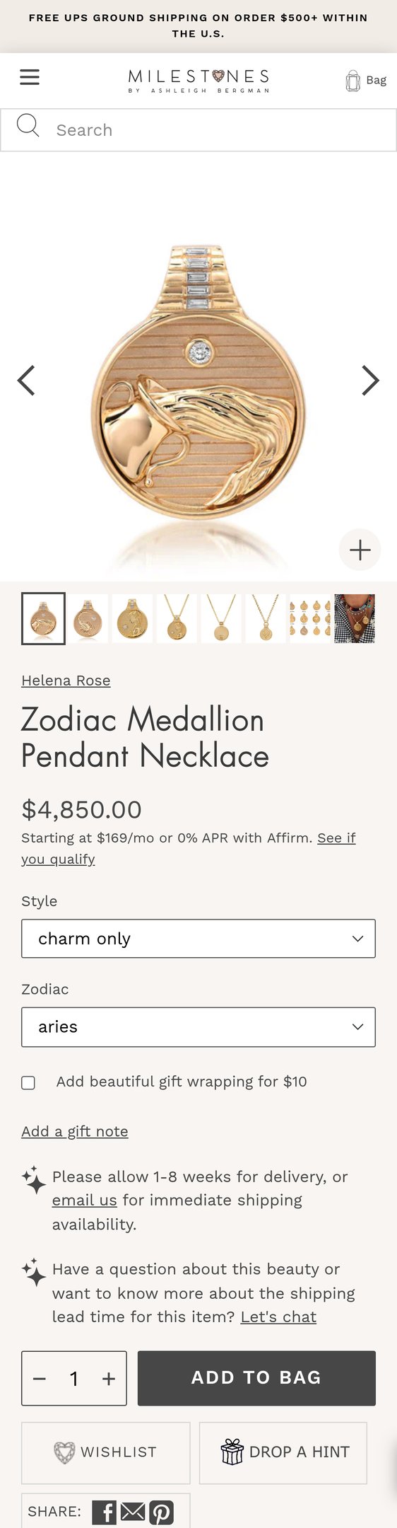 Jewelry product options include: necklace, pendant for Zodiac Medallion Pendant Necklace from Milestones by Ashleigh Bergman.