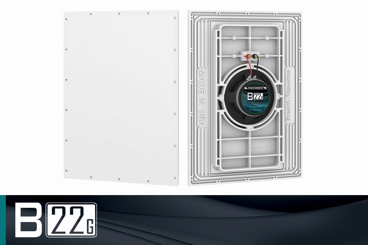 Wall speaker with front panel and visible back with speaker
