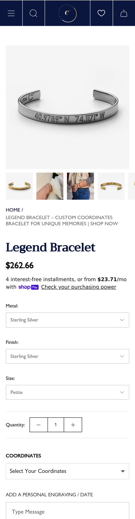 Jewelry product options include: bracelet for Legend Bracelet – Custom Coordinates Bracelet for Unique Memories | Shop Now from Coordinates Collection.