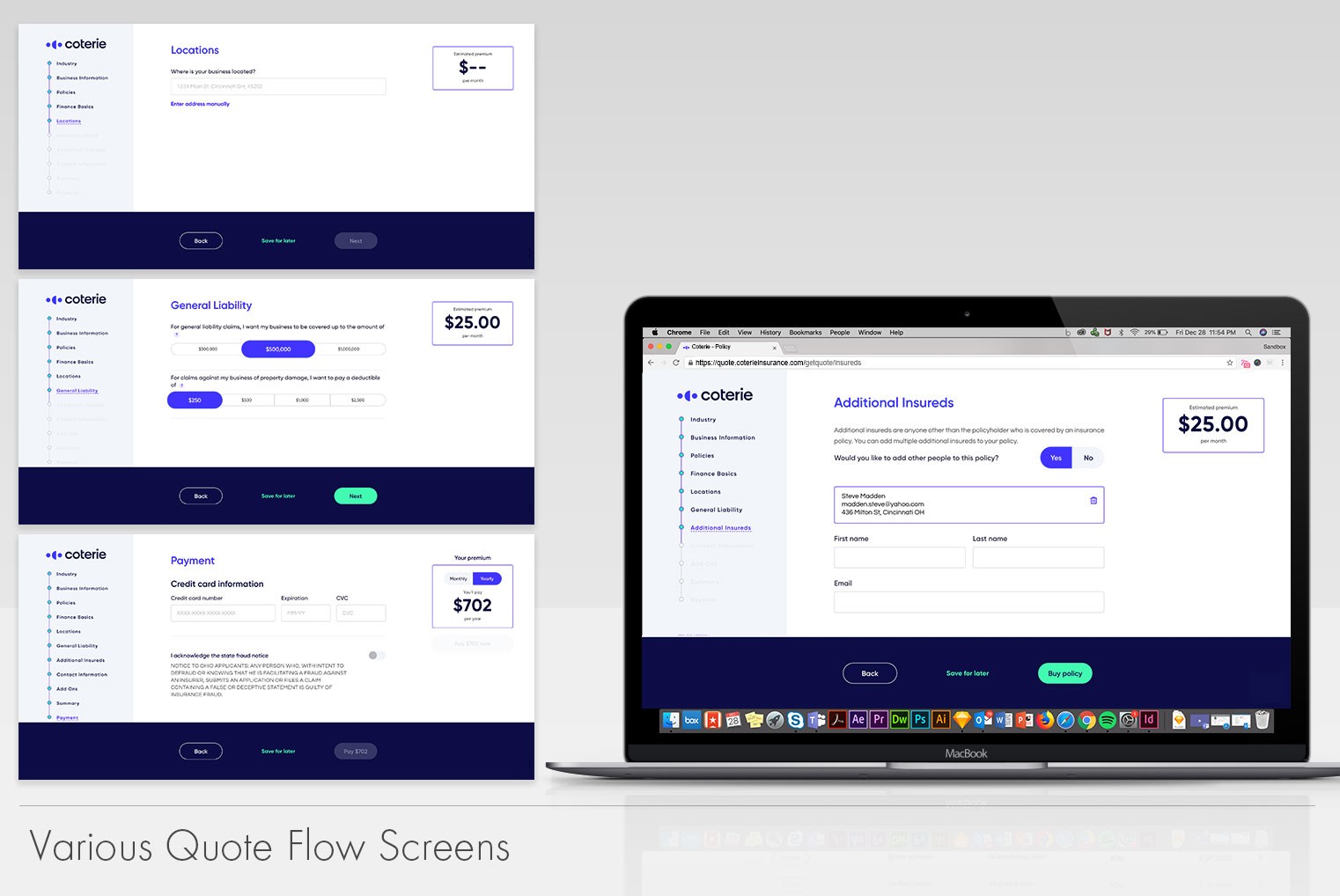 Multiple quote flow screens