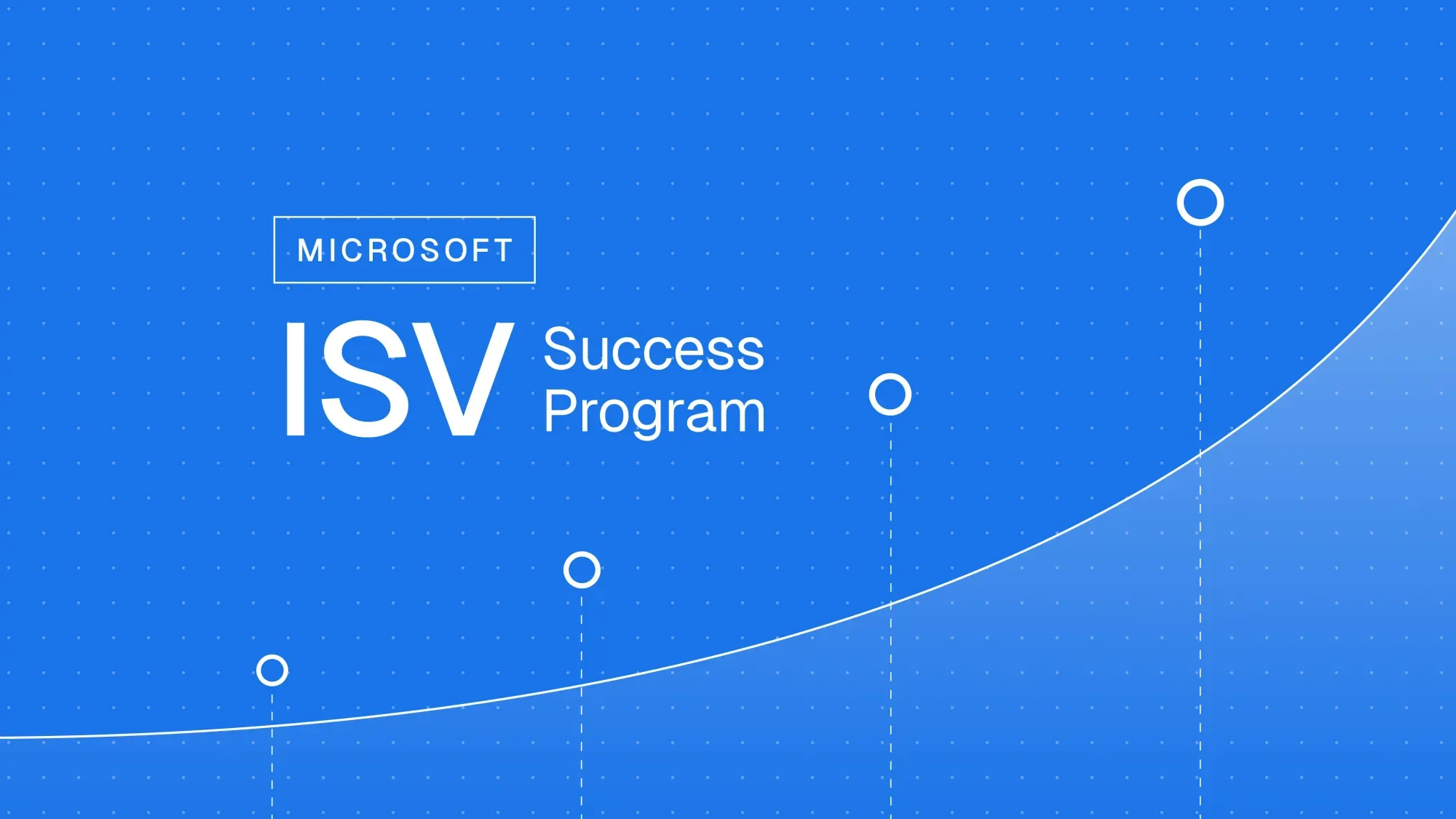 Graphic for the Microsoft ISV Success Program featuring a blue background with a white rising growth curve and data points