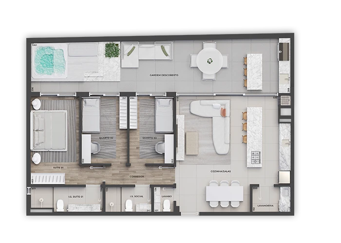 Planta do apartamento Garden 103 — Porto Alto