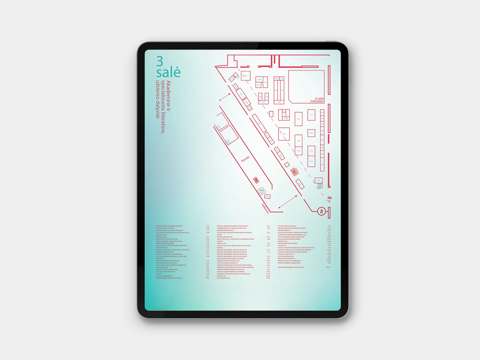 (4 of 5) Series of leaflet pages for Vilnius Book Fair 2024 displayed across iPad mockups.