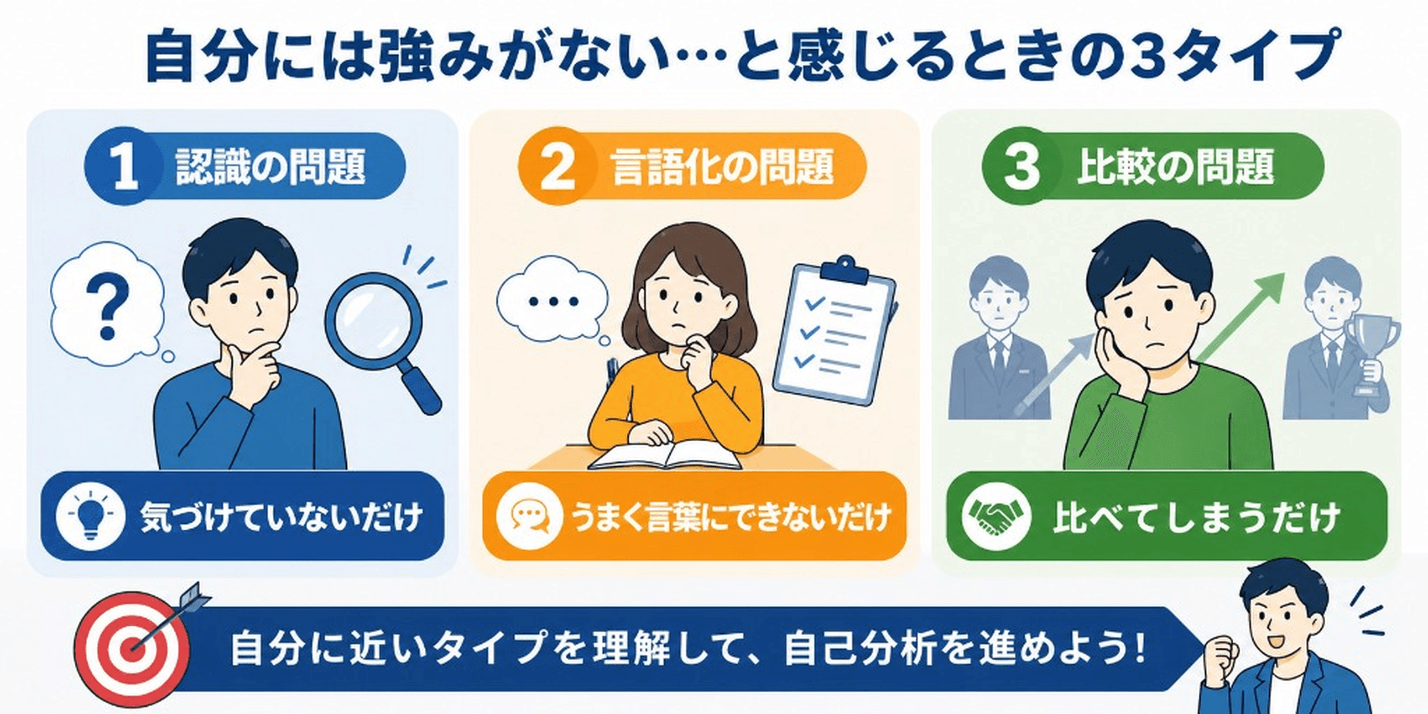 自分には強みがない…と感じるときの3タイプ:認識の問題・言語化の問題・比較の問題