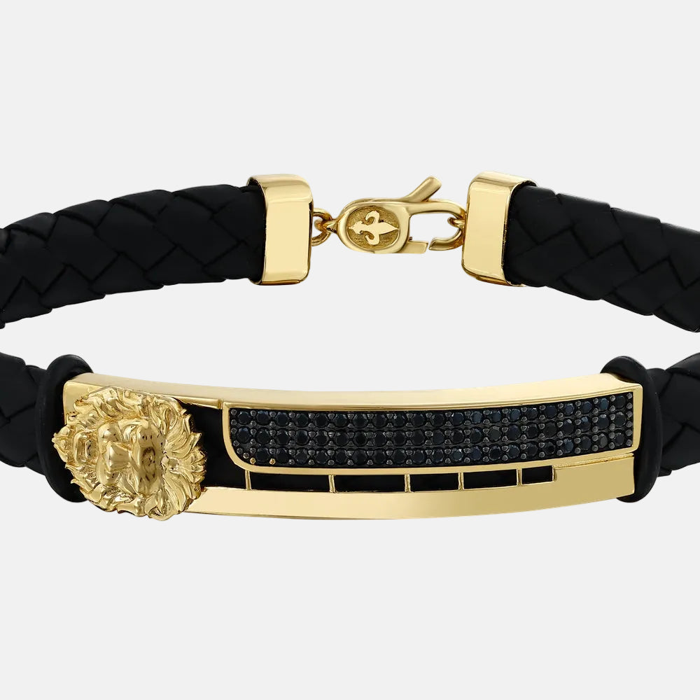 Assos Pırlanta 14 Ayar Altın Aslan Figürlü Siyah Erkek Bileklik
