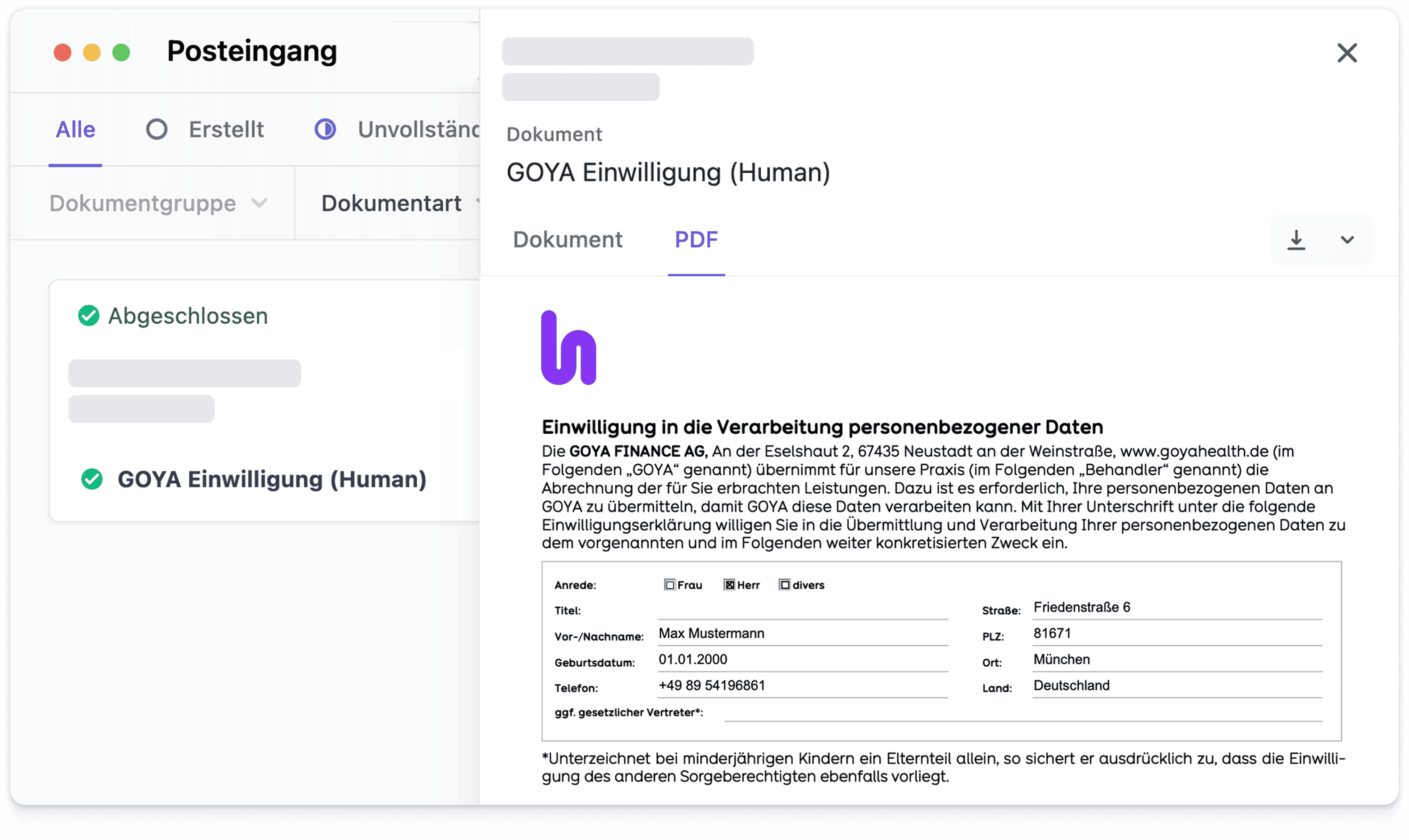 Beispielbild einer PDF-Vorlage automatisch generiert in der Anwendung