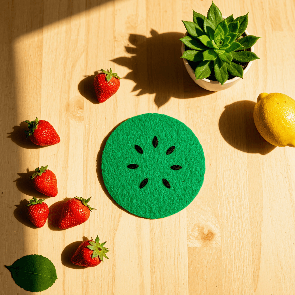 product photography of a piece of watermelon-shaped felt
