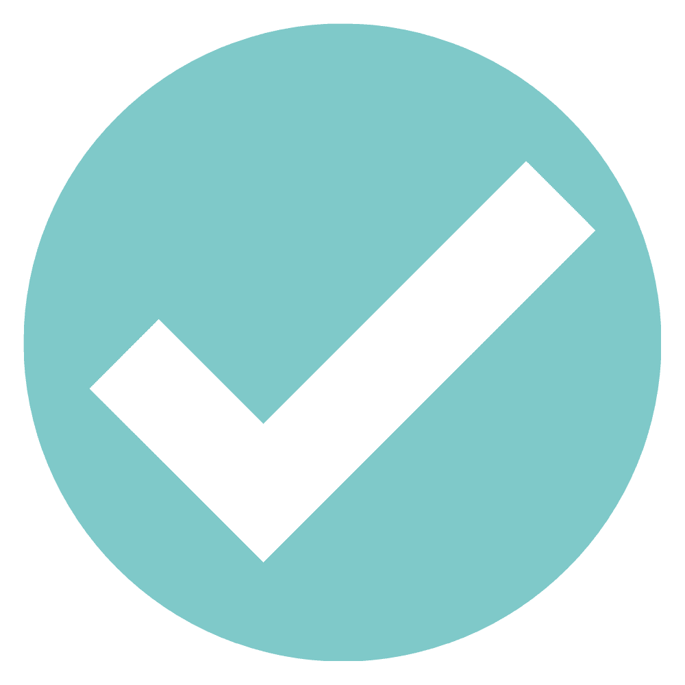 A light blue circle with a checkmark symbol inside, representing approval or completion.