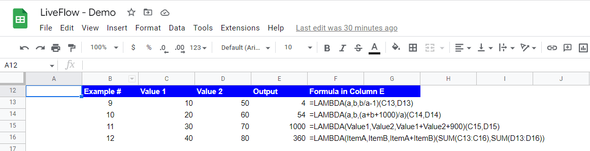 use the LAMBDA with two variables in