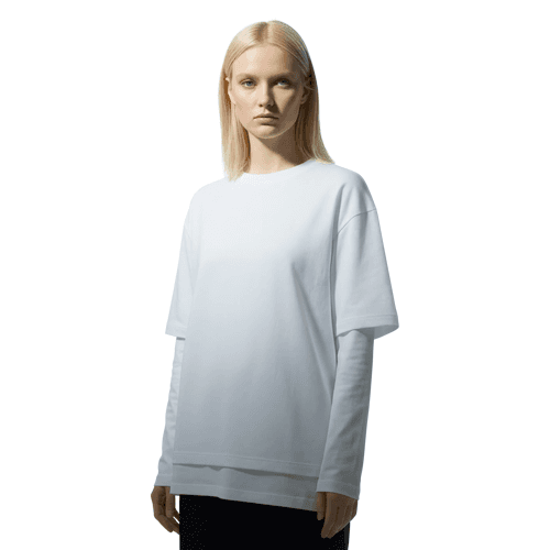 Oversized layered t-shirt mockup side view