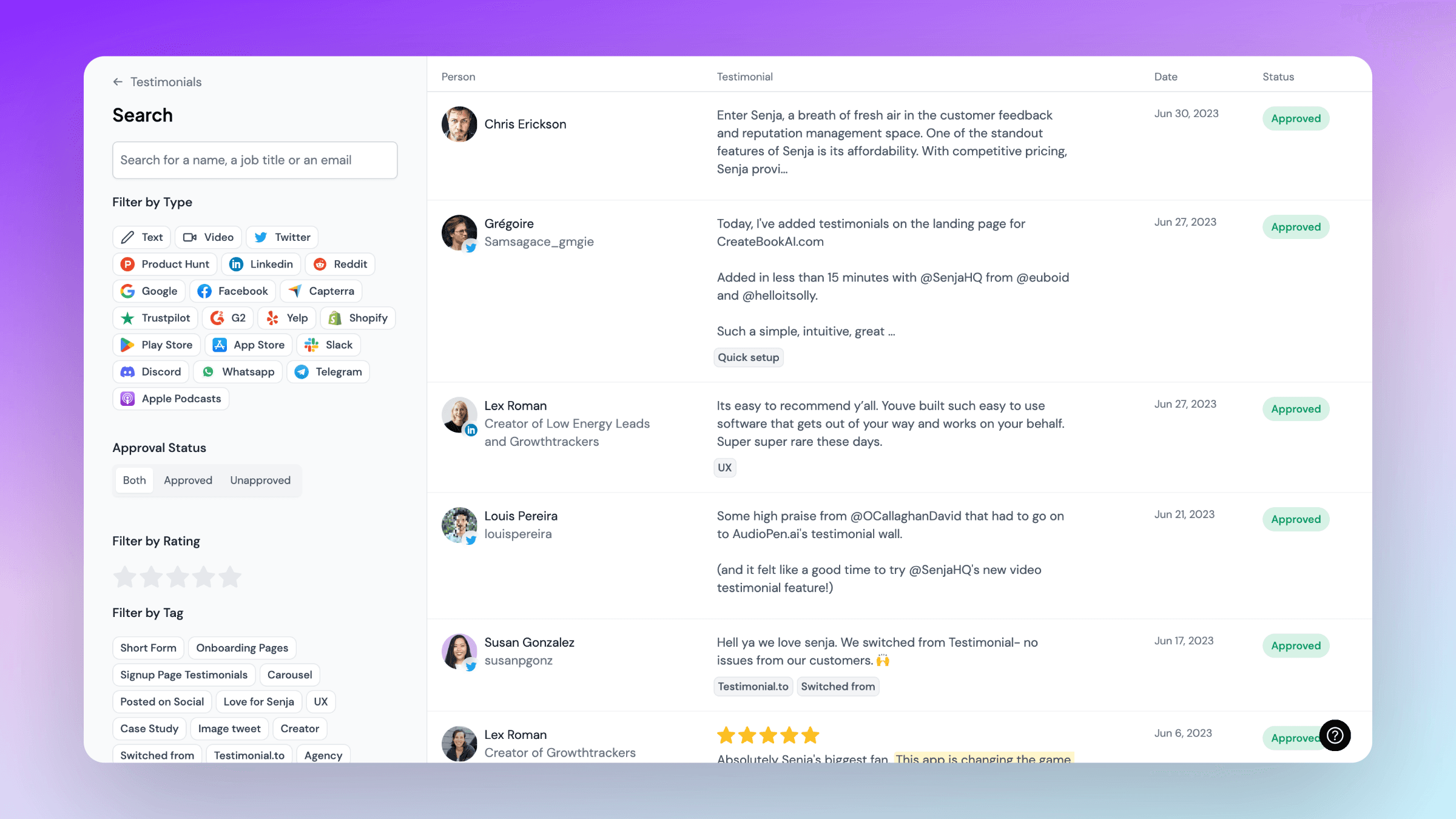 testimonial management dashboard