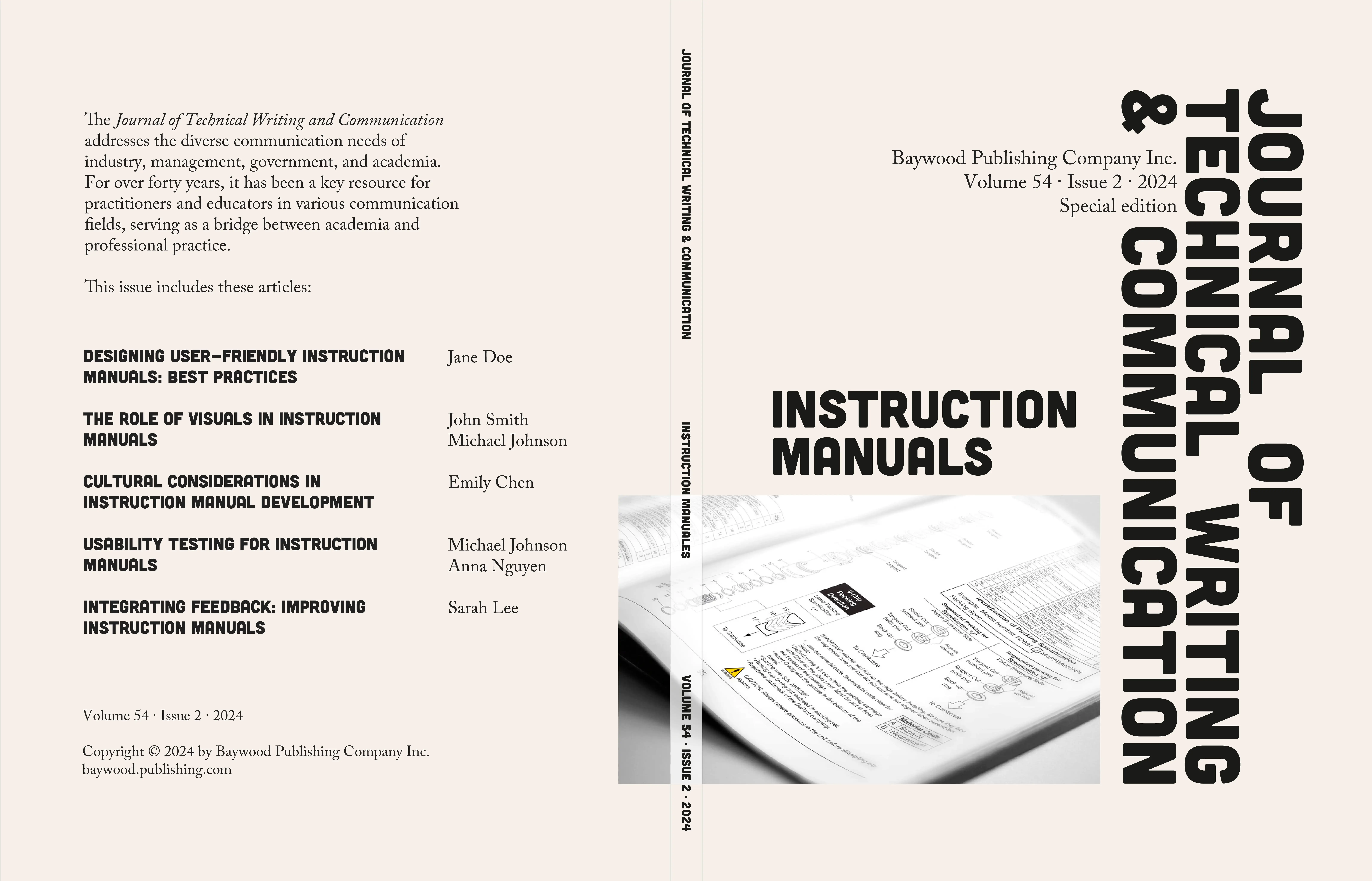 omslag for Journal of techincal writing and communication, spesical edition om instruction manuals