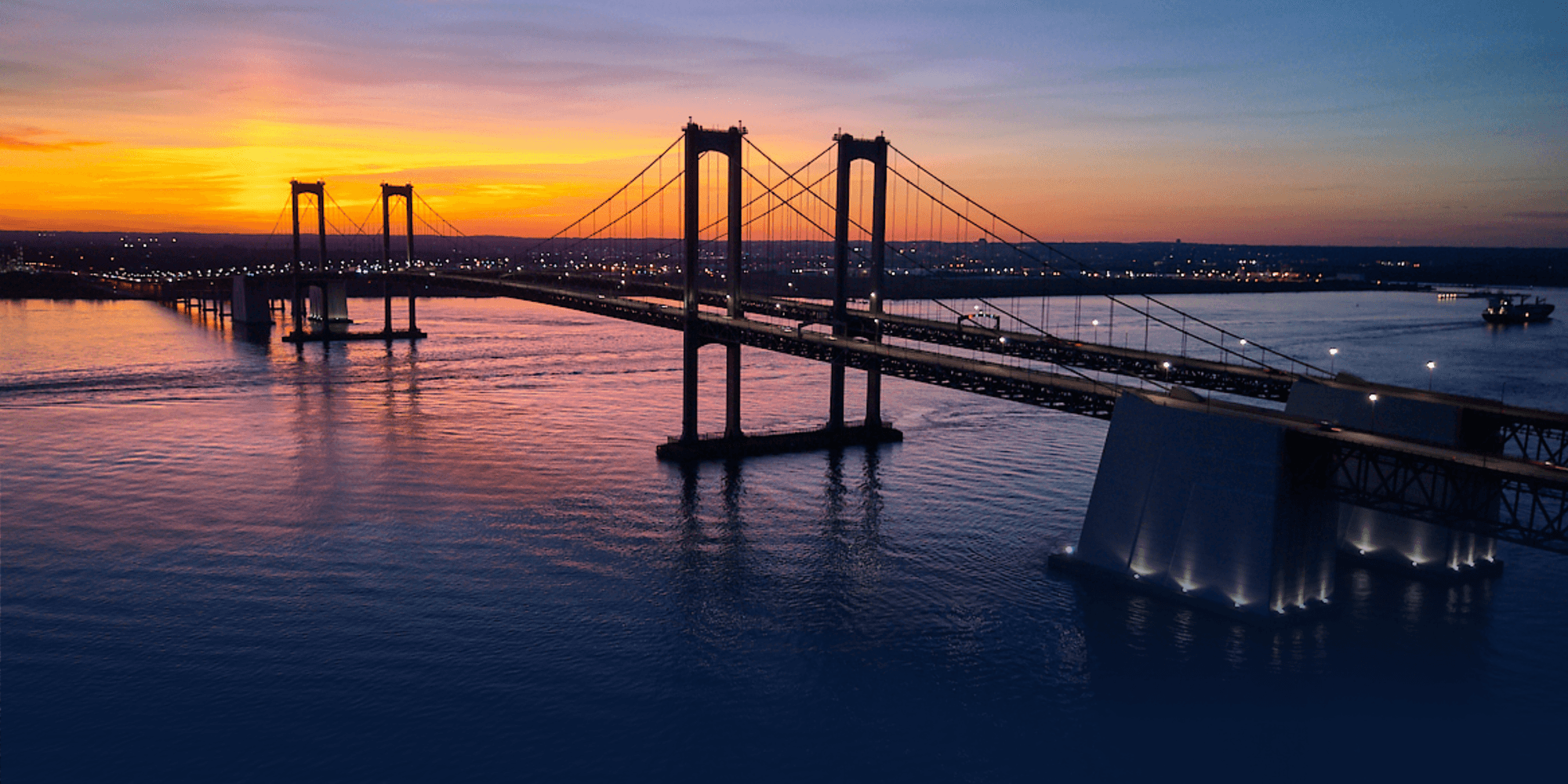 A view of Delaware Memorial Bridge on sunset