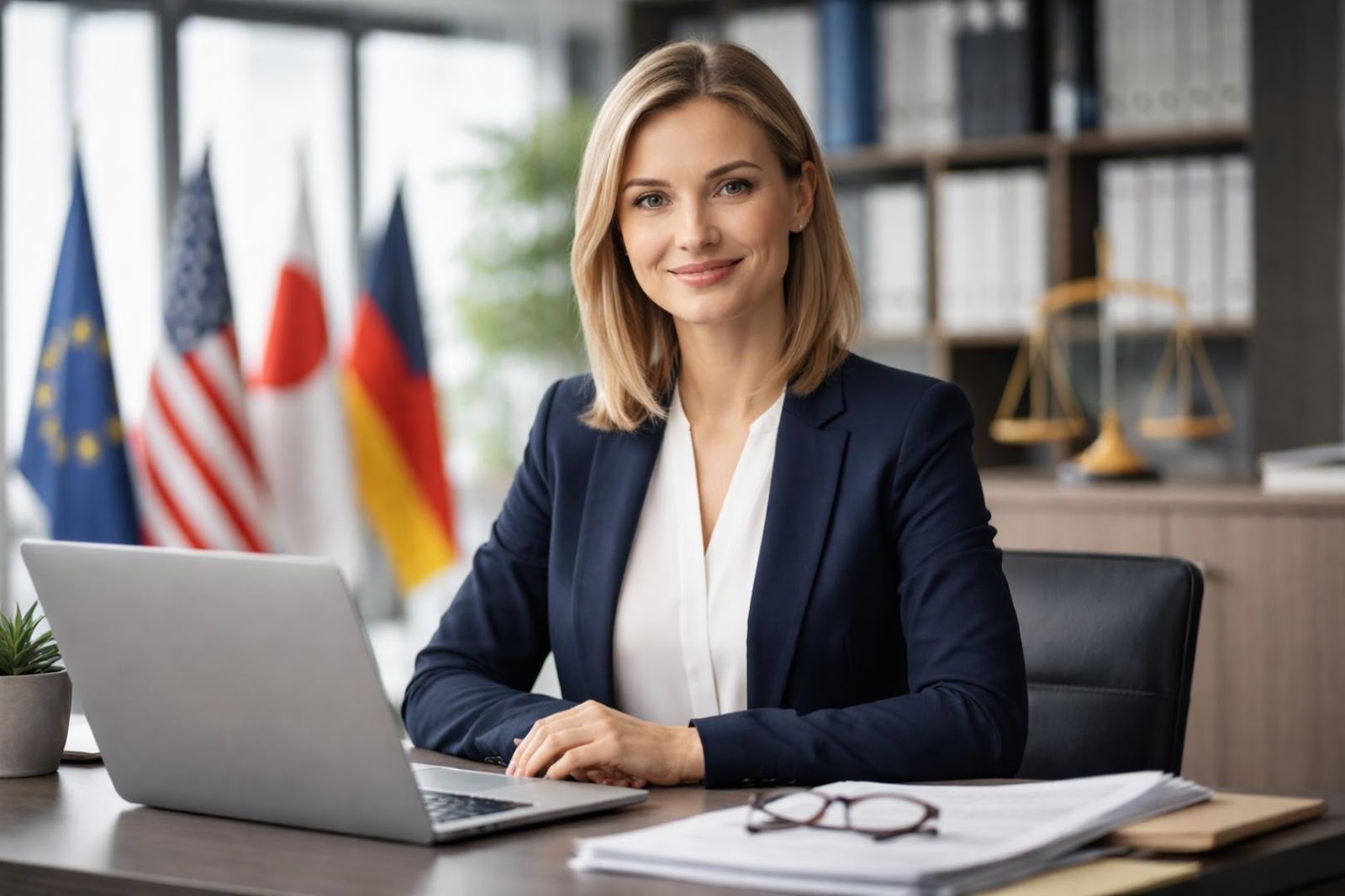 Compliance officer working on multilingual training content using automatic dubbing for cross-border regulatory alignment in healthcare and finance sectors.