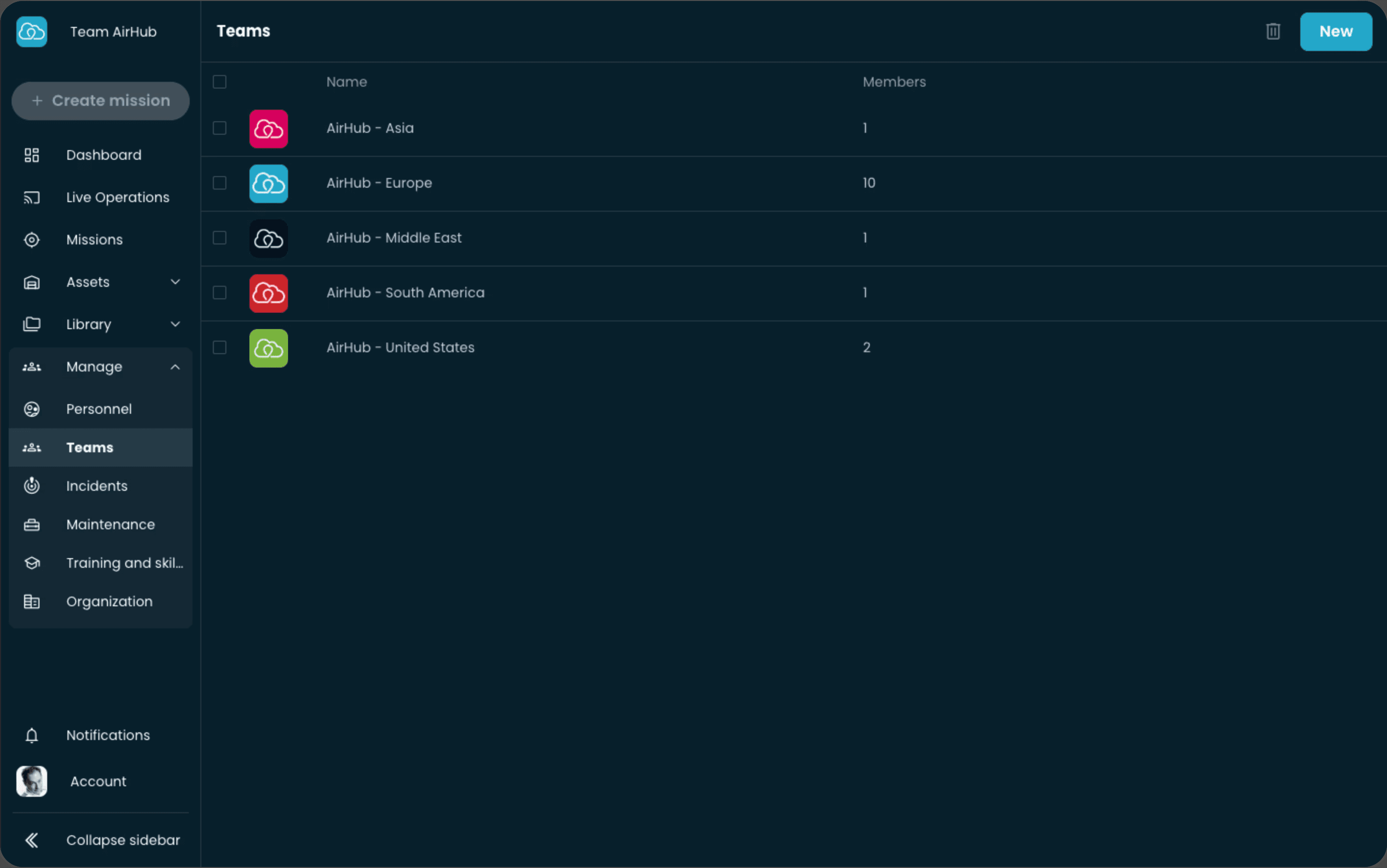 Benutzeroberfläche - Teams