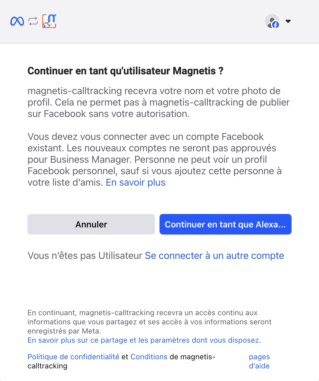Connexion Facebook