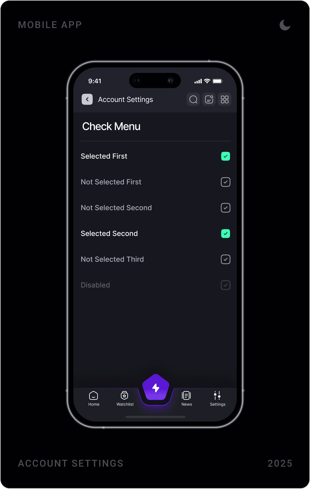 Structured Selection Menu Screen Design