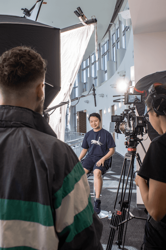 Film crew setup on scene.