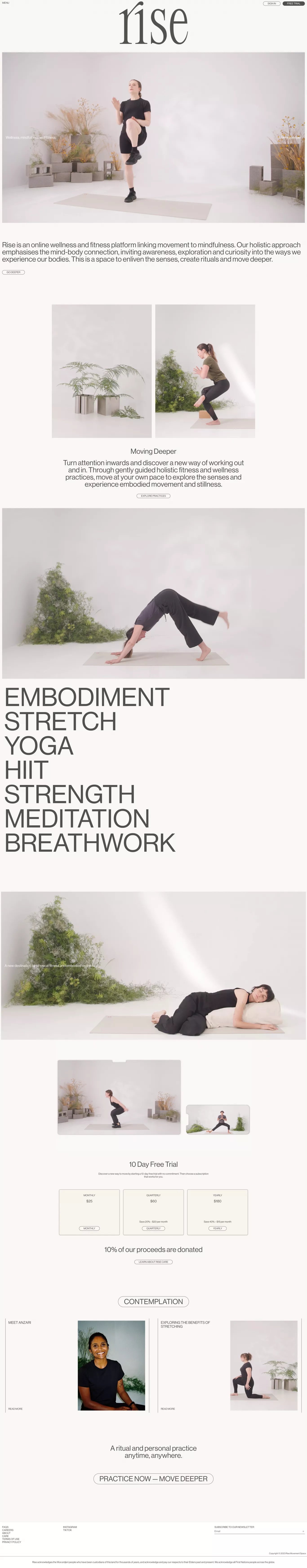 Wellness, Fitness, Movement, Mindfulness landing page screenshot showcasing Health & Fitness and Tech design