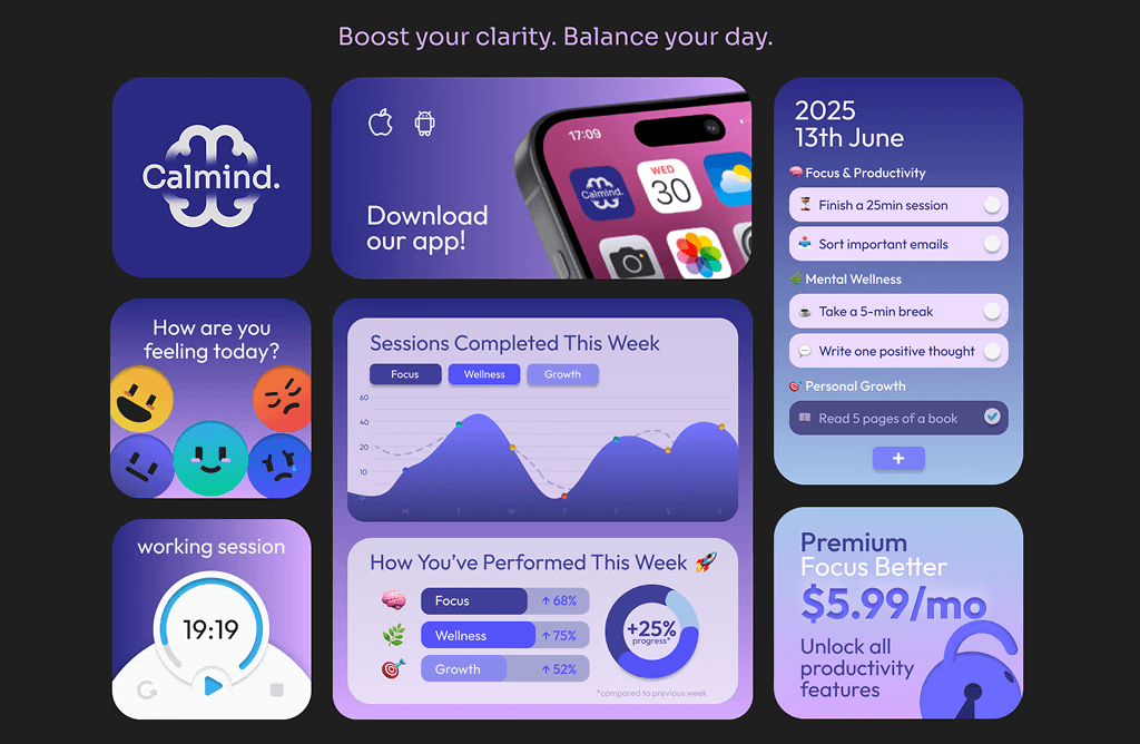 Calmind - SaaS App Bento UI for Focus & Mental Wellness