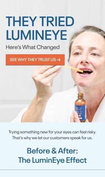 Email from LuminEye showing a woman using the LuminEye product, sharing customer experiences.