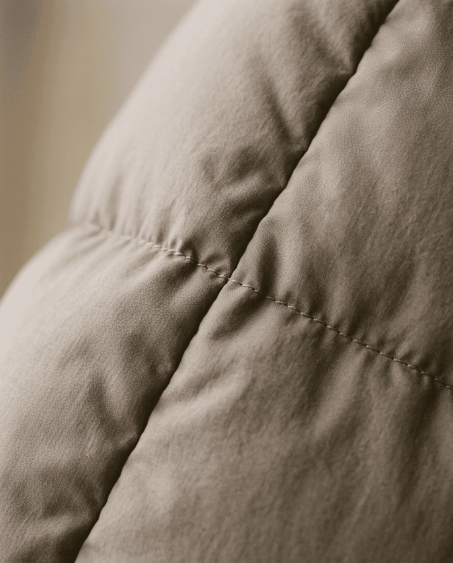 Quilted Stone Down Jacket — Taupe — detail