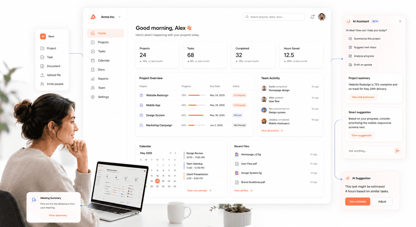 “Modern SaaS interface with ambient AI assistant overlays integrated naturally into user workflows and productivity dashboards.”