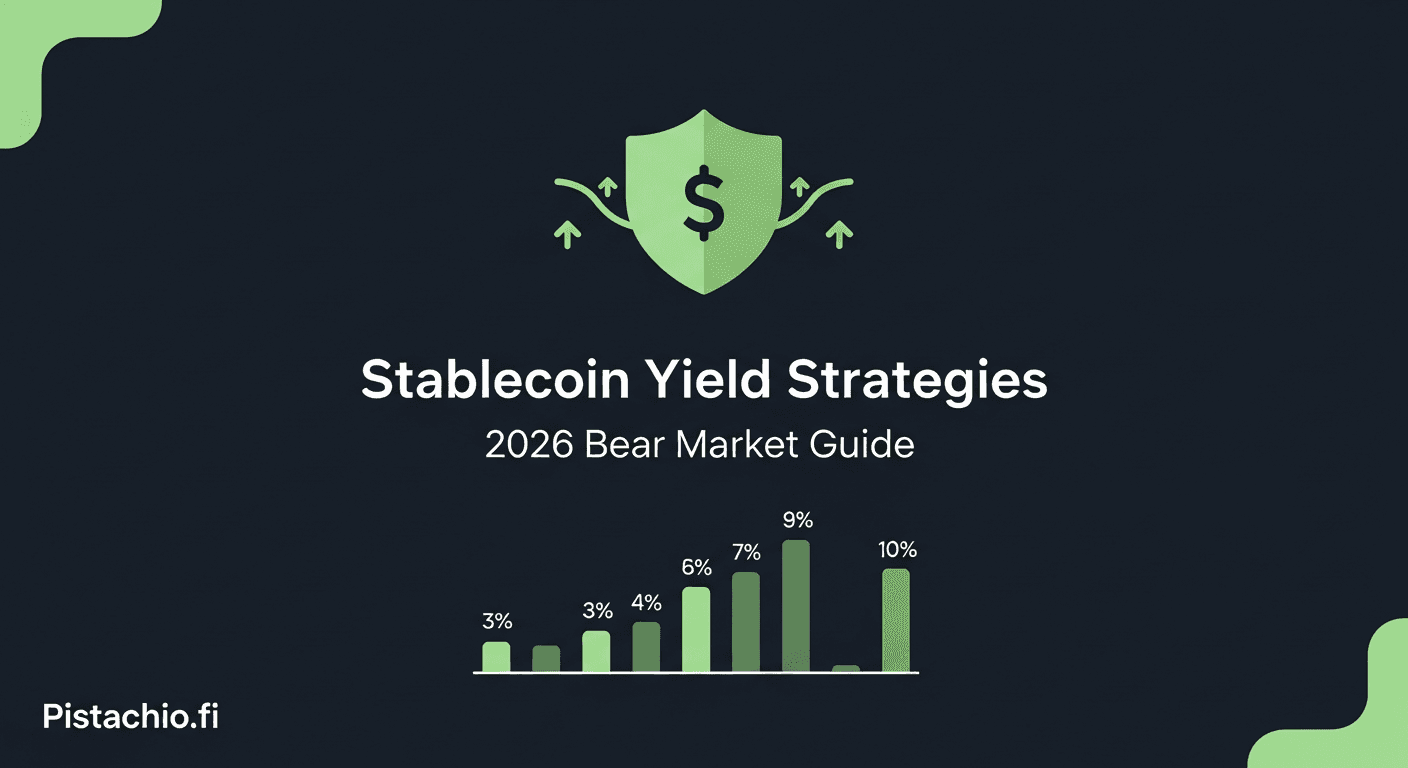 Comparison table of stablecoin yield strategies during the 2026 bear market, showing DeFi lending, fixed-rate vaults, and tokenized treasuries with APY ranges