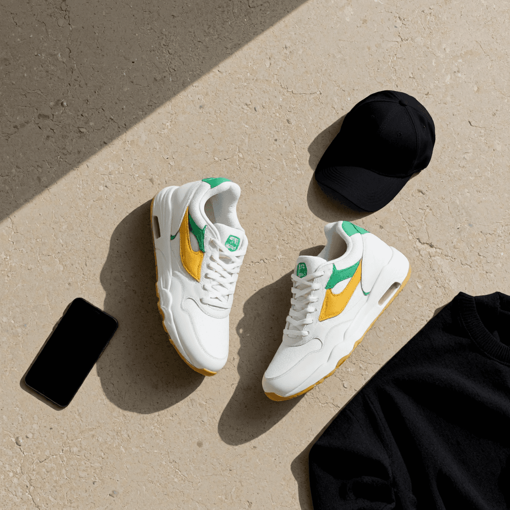 product photography of a pair of athletic shoes designed for performance and style