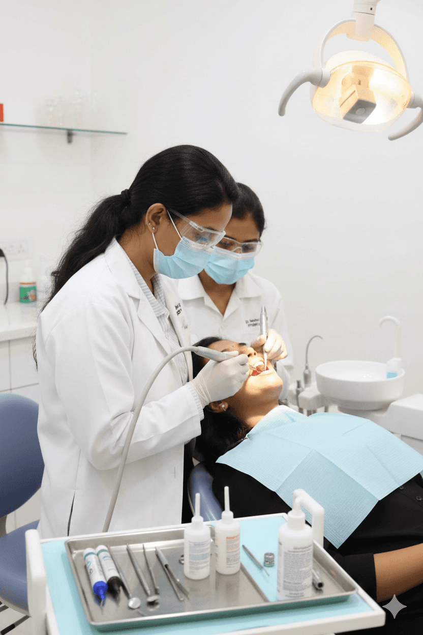 person with silver teeth braces