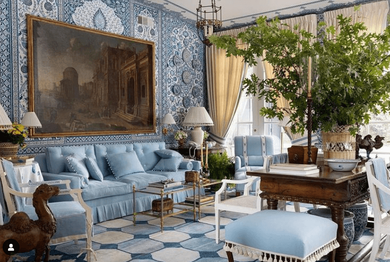 Mark D Sikes, traditional blue and white living