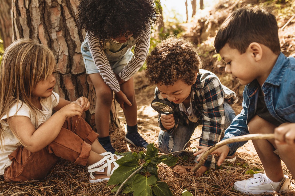 4 children playing in nature