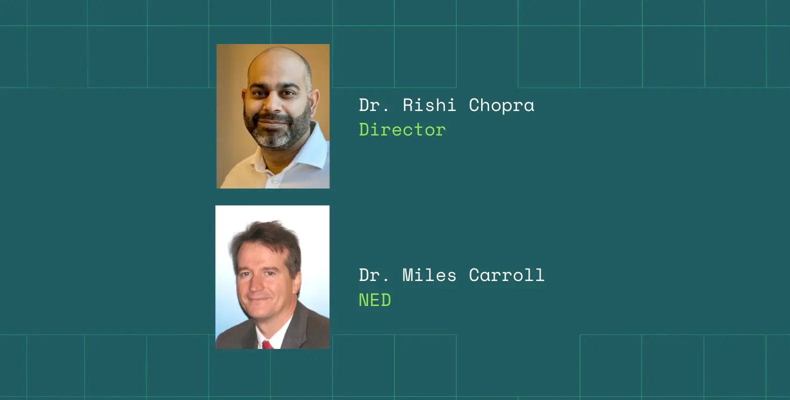 Dr Rishi Chopra and Dr Miles Carroll headshots