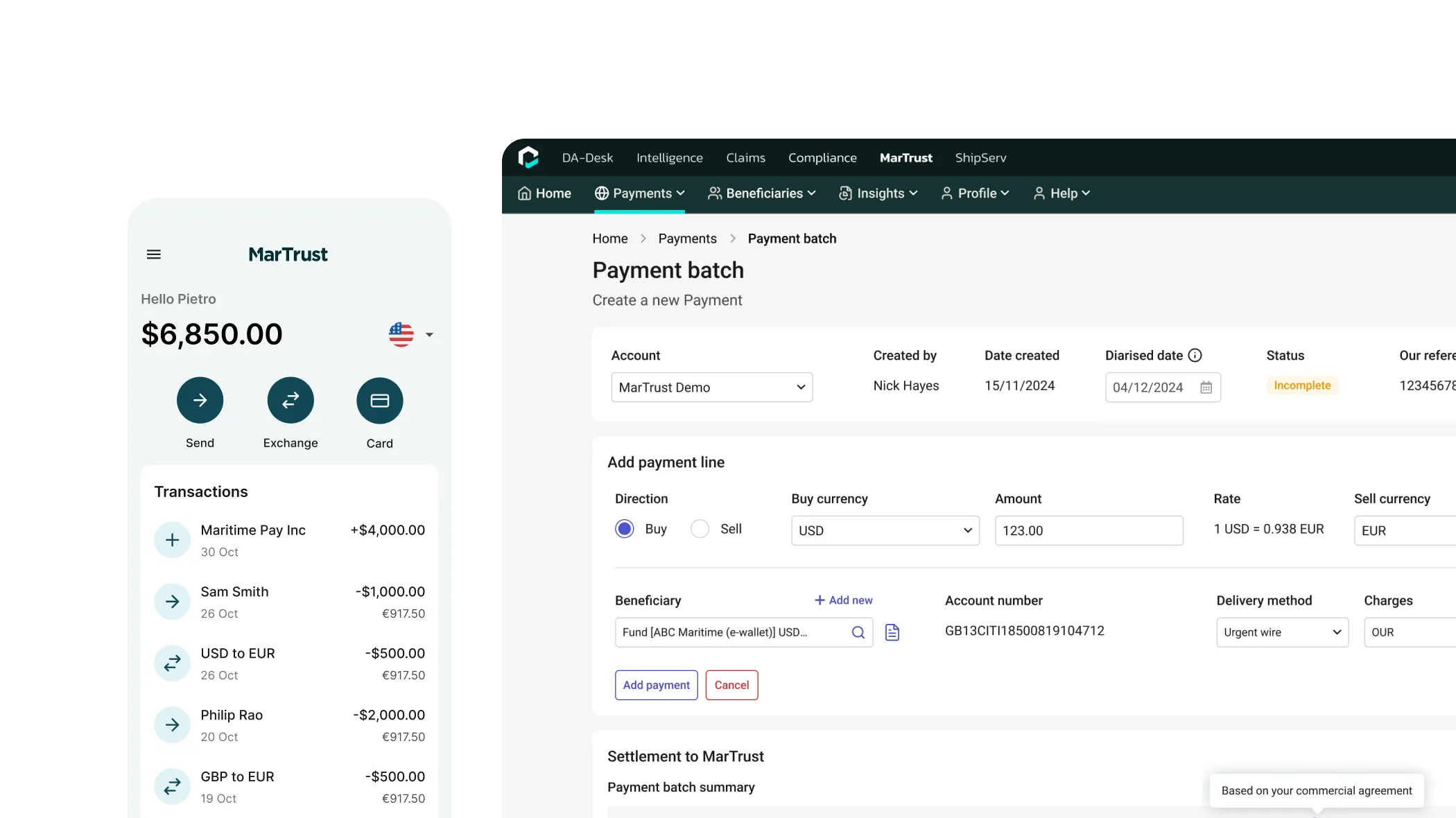 A user interface displaying data tables and controls for managing information in a sleek, modern layout.