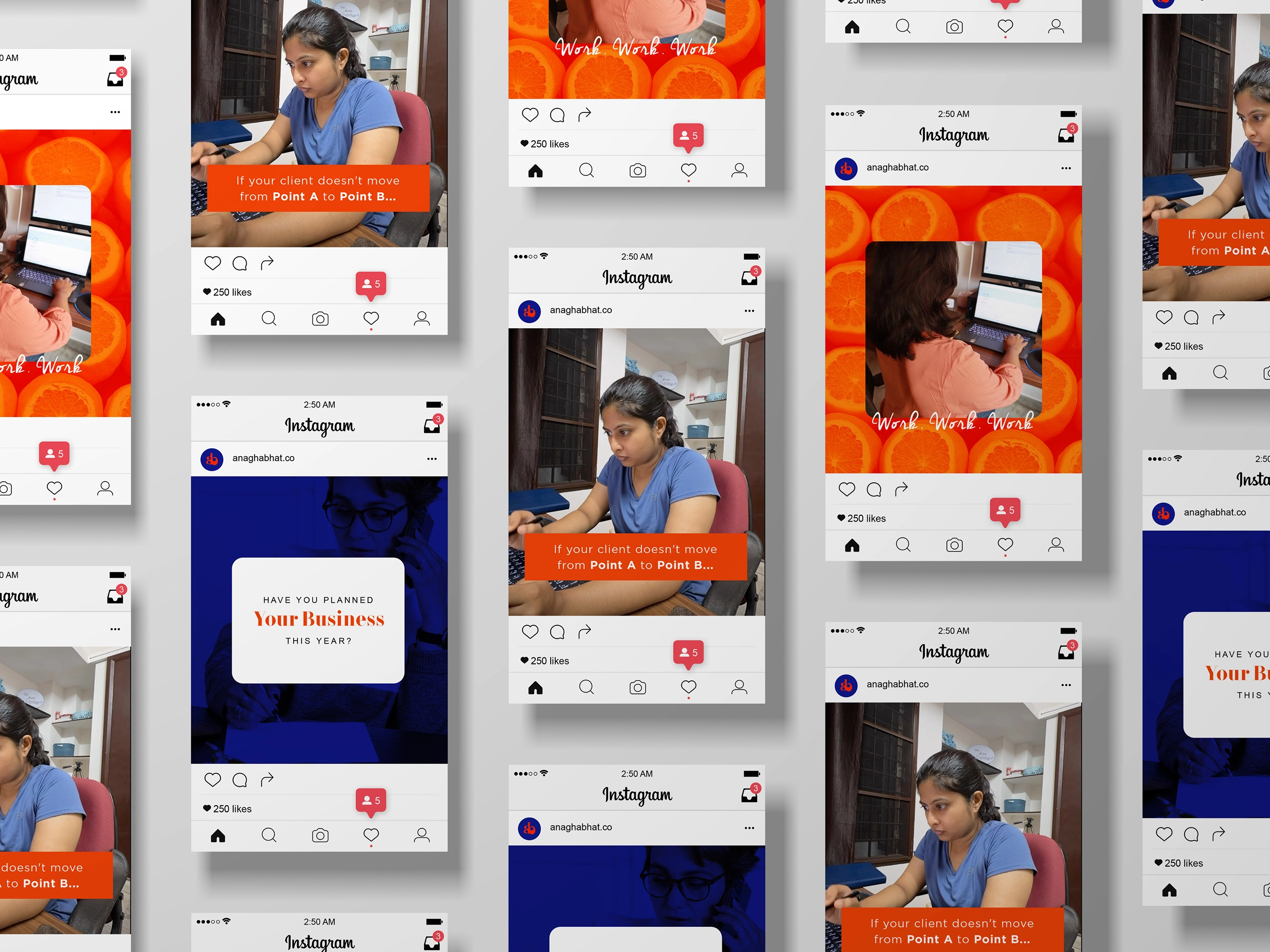 Instagram content design showcasing branded social media posts for Anagha Bhat