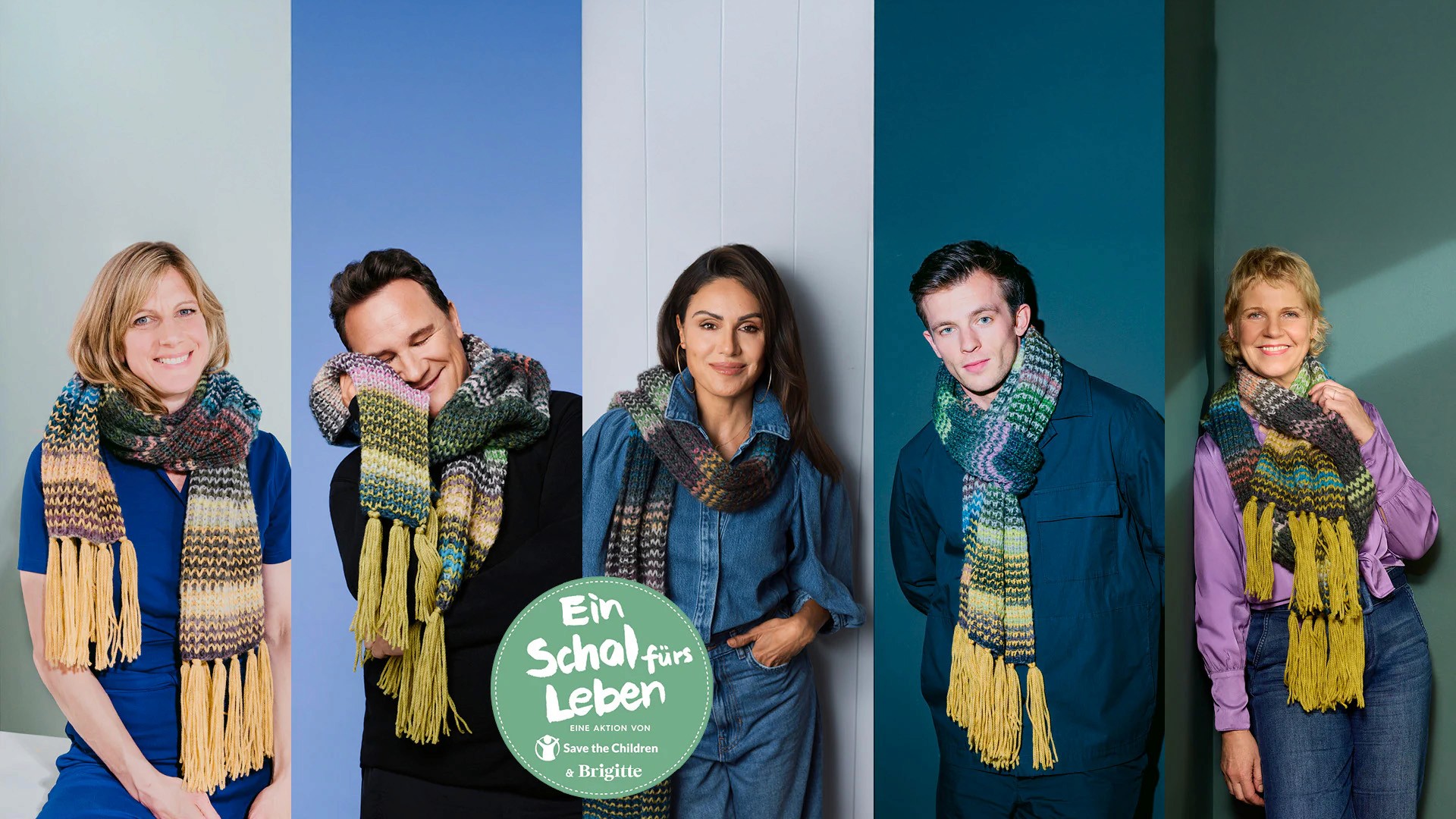 nazan eckes, cordula stratmann bild mit vielen leuten im collage look, ein schal fürs leben